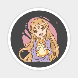 Anime girl and dog Magnet